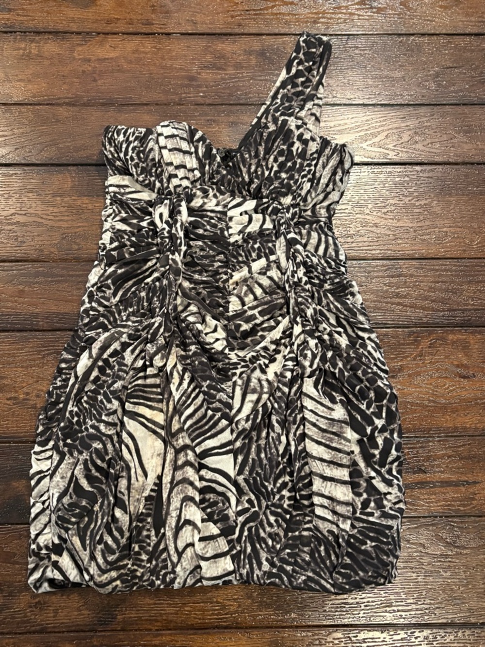 H&M Black & White One-Shoulder Animal-Print Dress